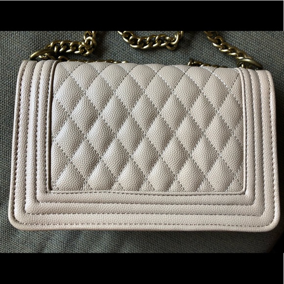 Cream Quilted Crossbody Chain Shoulder Bag Purse - Picture 7 of 13